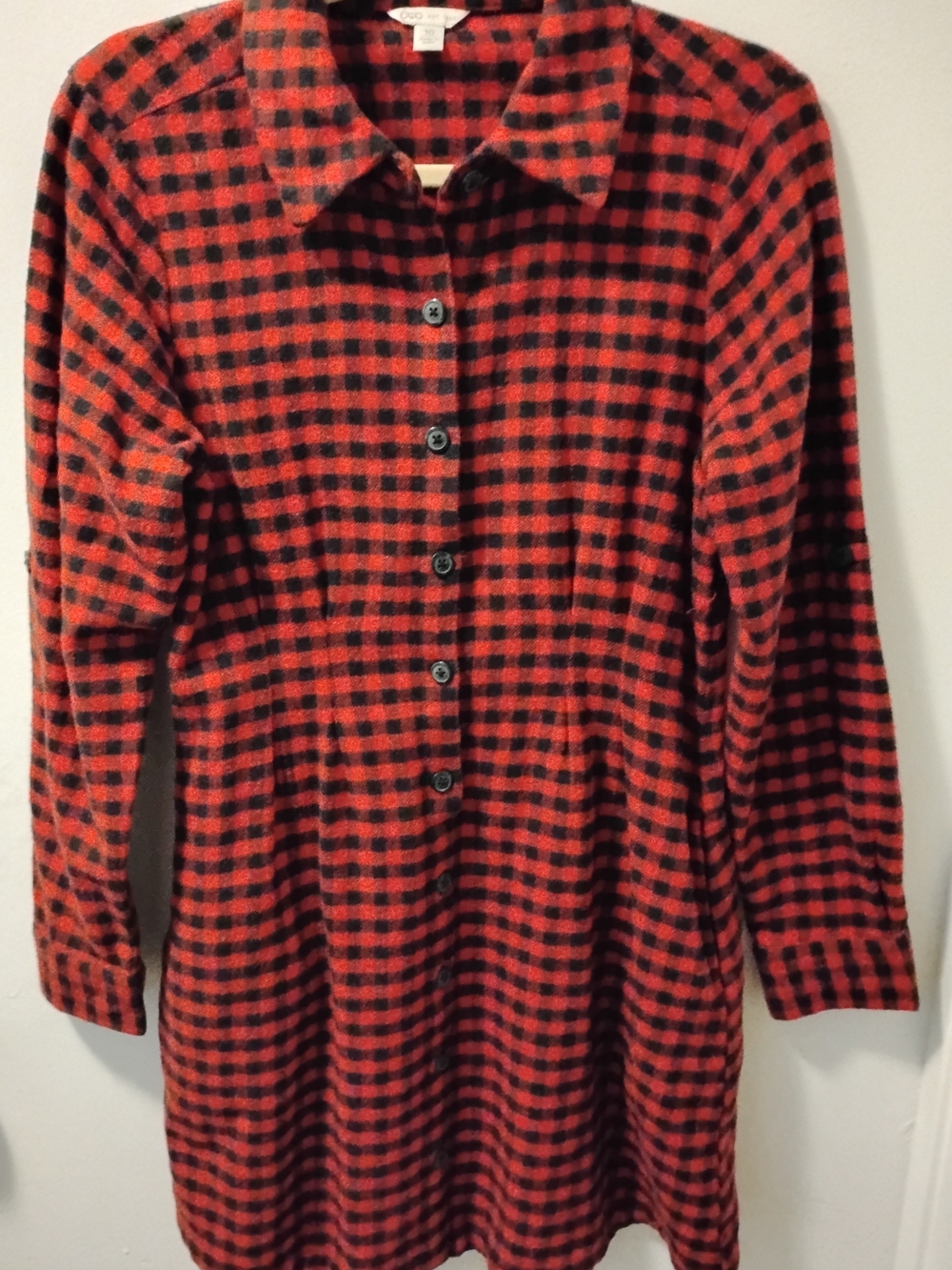 Cato Red and Black Buffalo Plaid Button Up Dress. Size 10. Cotton Flannel.